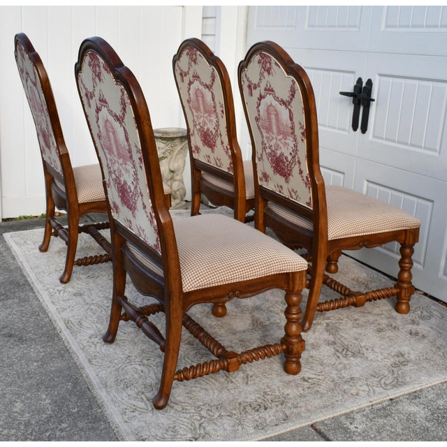 Brown Vintage Bernhardt Carved Set of Four High Back Country French Dining Chairs For Sale - Image 8 of 12