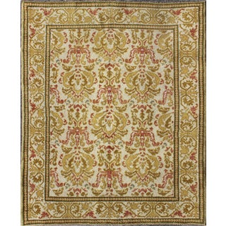 1930s Spanish Rug With Floral Yellow Green, Light Brown, Acid Green and Coral For Sale