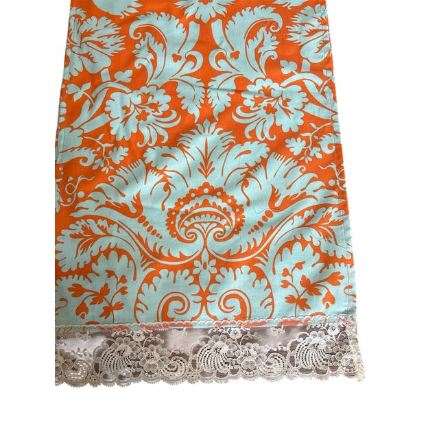 Orange Floral Grey Table Runner 14x50 Length For Sale - Image 4 of 7