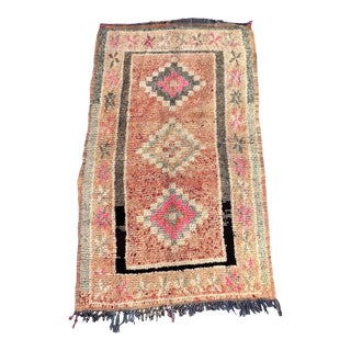 Moroccan Vintage Medium Pink / Peach Rug - 3'8" X 6'1" Ft For Sale