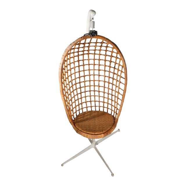 Hanging Wicker Basket Egg Chair With Metal Stand Circa 1970's Chairish