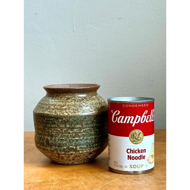 Tan Vintage Speckled Pottery Vase For Sale - Image 8 of 12