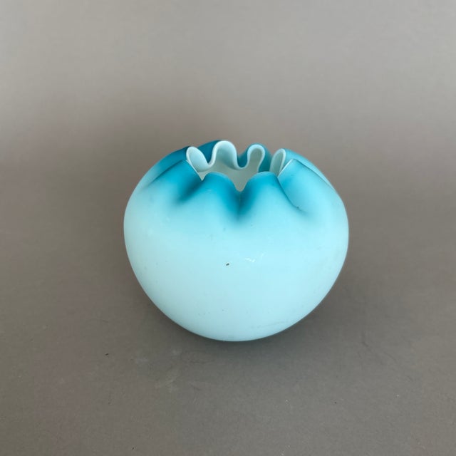 Vintage Aqua and White Ruffled Satin Glass Vase 4” For Sale In Tampa - Image 6 of 8