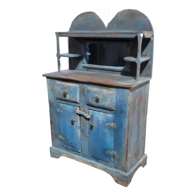19Thc Original Blue Painted Child's Cabinet For Sale