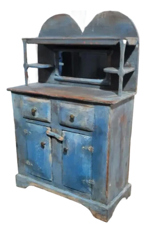 19Thc Original Blue Painted Child's Cabinet