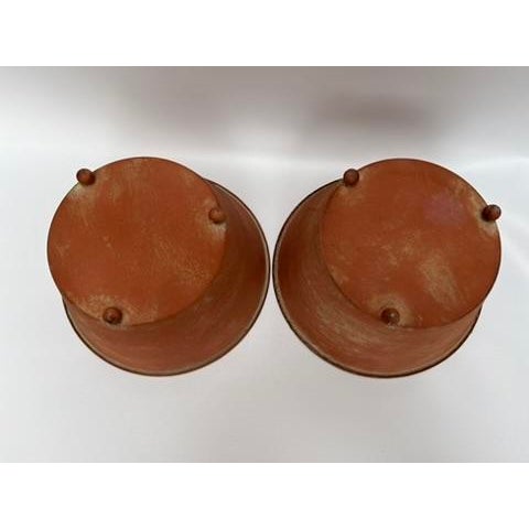 Medium Terra Cotta Style Tole Footed Bowls a Pair For Sale - Image 6 of 7