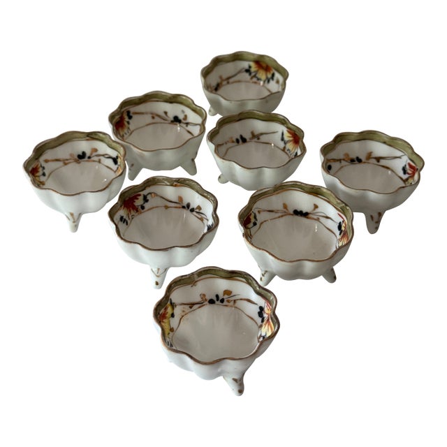 Set of 8 Antique Hand-Painted Nippon Open Salt Cellars — Japanese Export, 1891–1921 For Sale