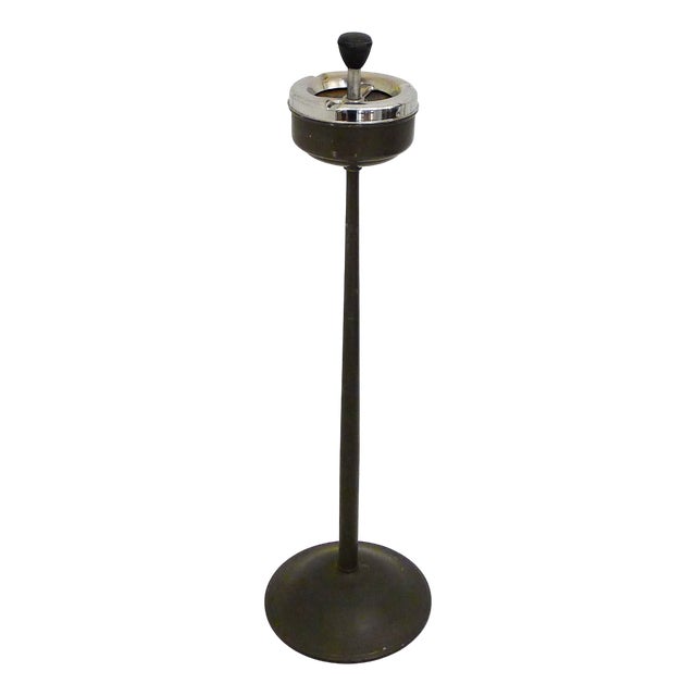 Mid-Century Modern Metal Standing Ashtray with Push-Button Lid, 1950s For Sale