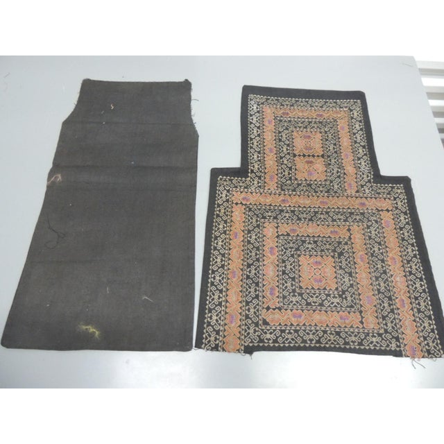 Vintage Black and Orange Asian Embroidered Textile Fragments - Set of 2 For Sale - Image 4 of 6