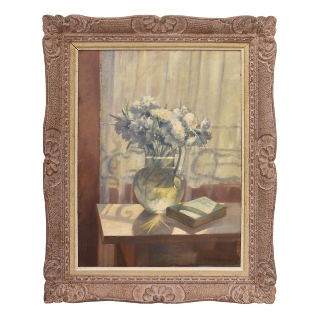 Francisque Guillermin, Carnation Flowers, Early 20th Century, Oil on Canvas, Framed For Sale