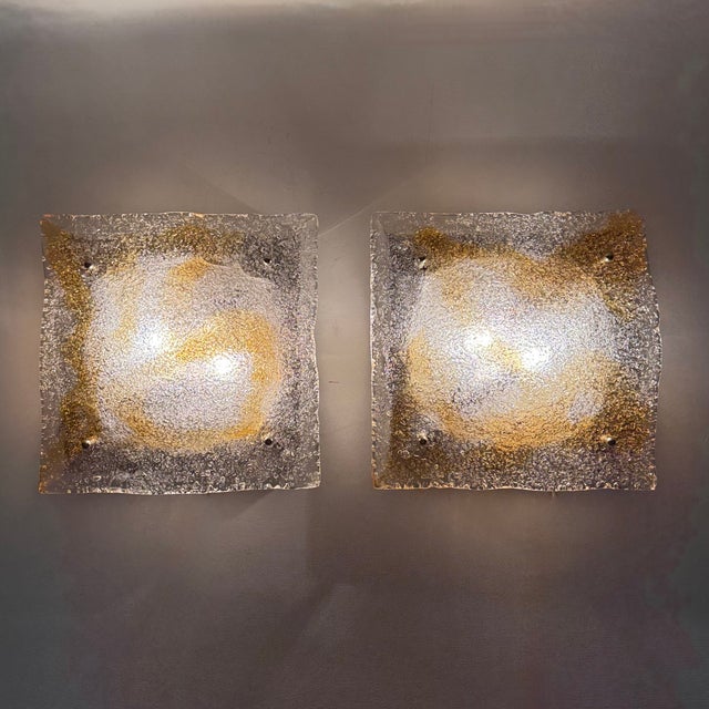 Abstract Murano Glass Wall Sconces from Mazzega, Italy, 1960s, Set of 2, in Good conditions. Designed 1970 to 1979 Up to...