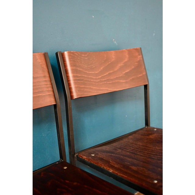 Modernist Minimalist Stackable Tubular Chairs with Wooden Legs from Hiller, 1970s, Set of 4 For Sale - Image 6 of 18