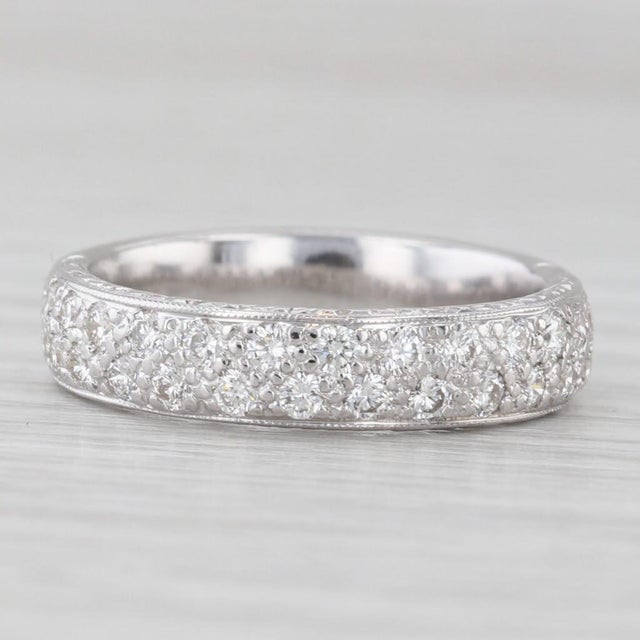 2010s 0.56ctw Diamond Wedding Anniversary Ring 18k White Gold Size 6 Band For Sale - Image 5 of 8