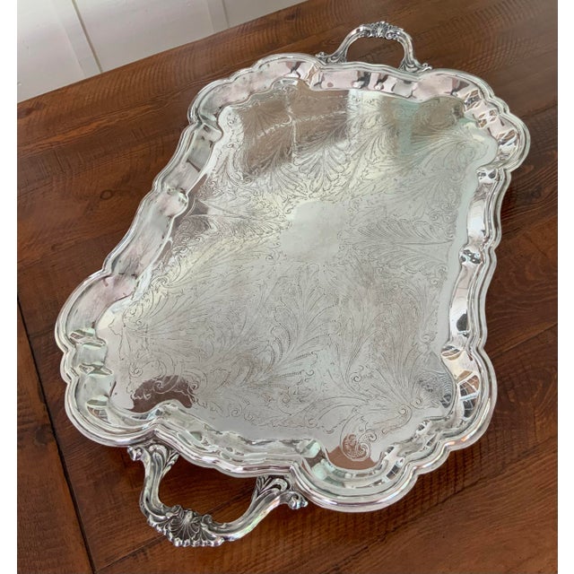 Oversized Vintage F. B. Rogers Footed Silverplate Butler Tray With Handles — 27.75” Traditional • Hollywood Regency • Palm Beach Regency • Tea Service For Sale In New Orleans - Image 6 of 9