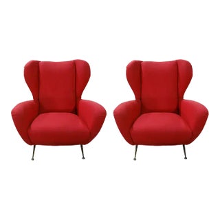 Pair of Italian Modern Sculptural Lounge Chairs Inspired by Gio Ponti For Sale