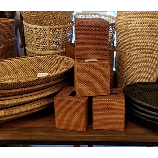 Tea Stained Rattan Tissue Cover For Sale In Los Angeles - Image 6 of 7