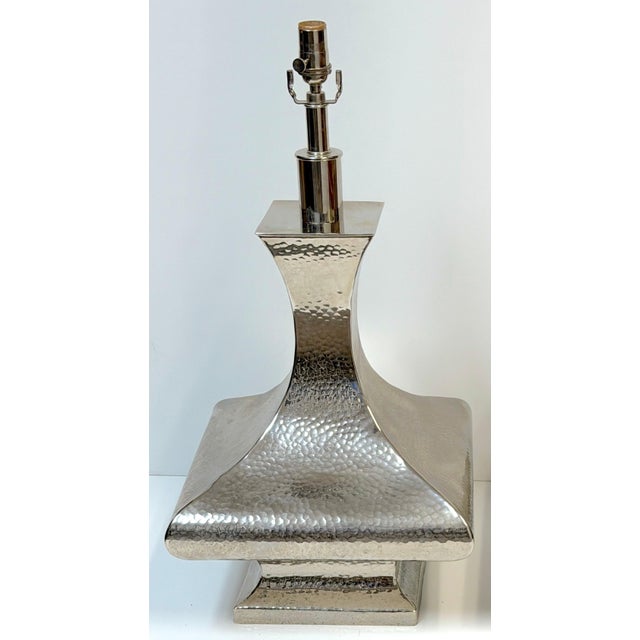 Late 20th Century Monumental Hand-Hammered Silver-Plated Modernist Table Lamps - a Pair For Sale - Image 13 of 18