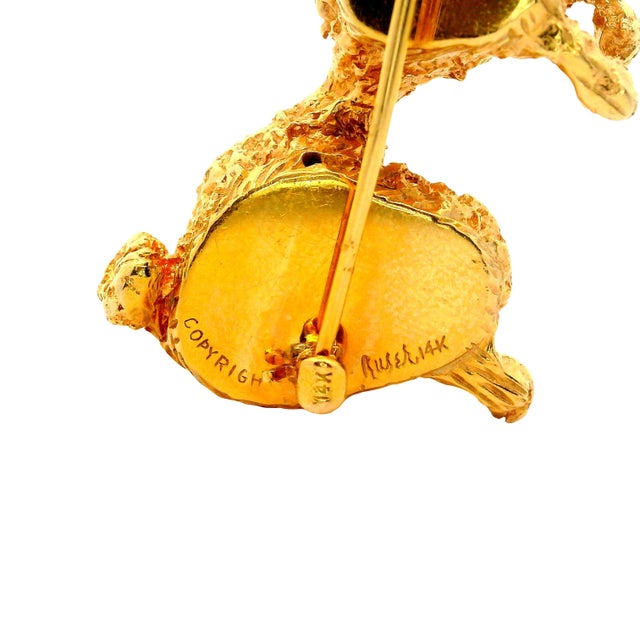 Gold Ruser Diamond 14k Gold Poodle Dog Brooch For Sale - Image 8 of 9