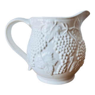 Neuwirth White Faience Grapevine Pitcher-Portugal For Sale