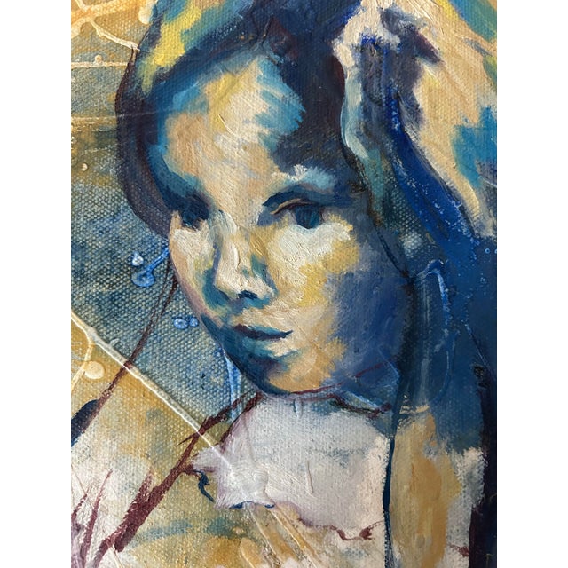 1970s Vintage Mid Century Abstract Oil Painting ~ Portrait of a Girl by Marge Mills For Sale - Image 5 of 8