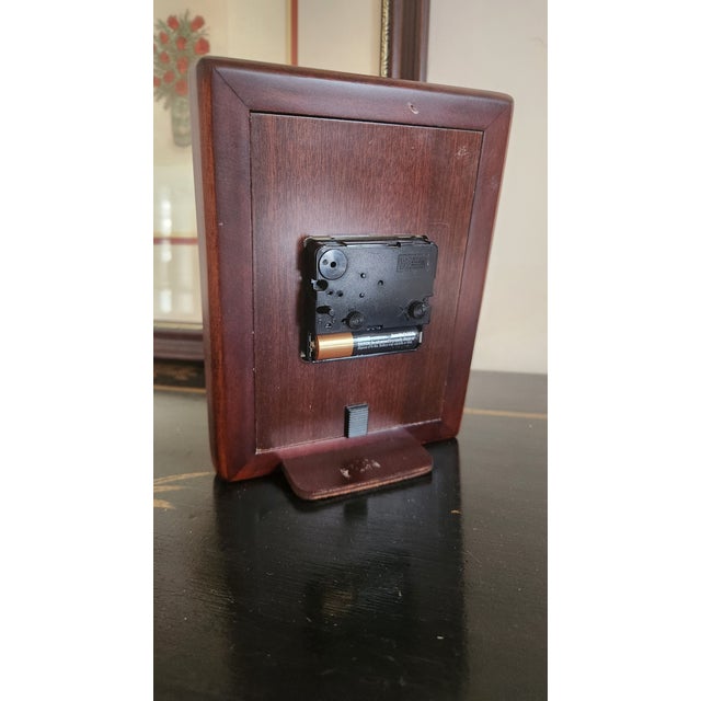 1980s Italian Real Clock 925 Sterling Silver-Clad Desk Clock With Mahogany-Tone Wood Case For Sale - Image 18 of 18