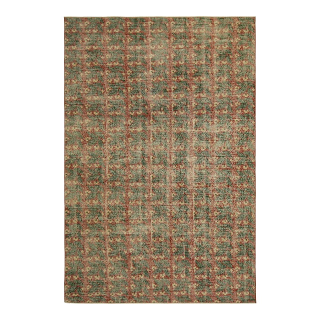 Vintage Zeki Müren Rug in Green With Red Geometric Patterns | Rug & Kilim For Sale