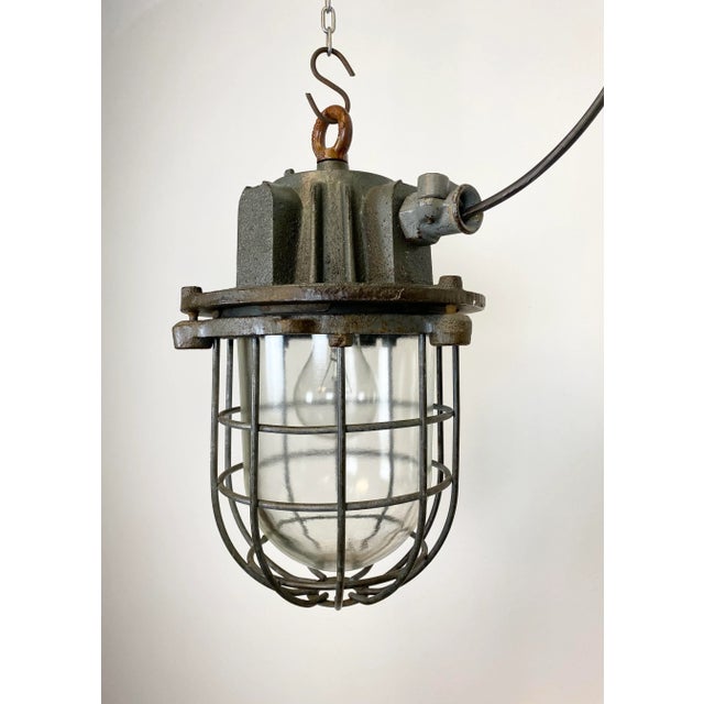 Gray Industrial Cast Iron Cage Pendant Light, 1960s For Sale - Image 4 of 14