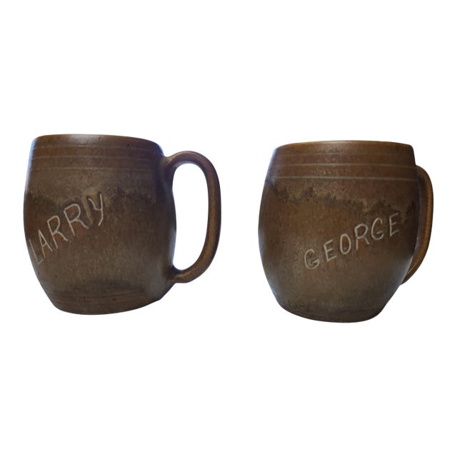 Early 20th Century Rare Pair W J Gordy Studio Pottery Name Mugs For Sale