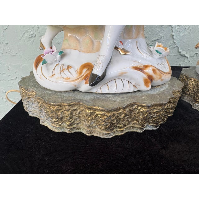 Vintage Rococo Revival Dancing Couple Porcelain Table Lamps – Set of 2, Betson China, C. 1960s For Sale - Image 10 of 10