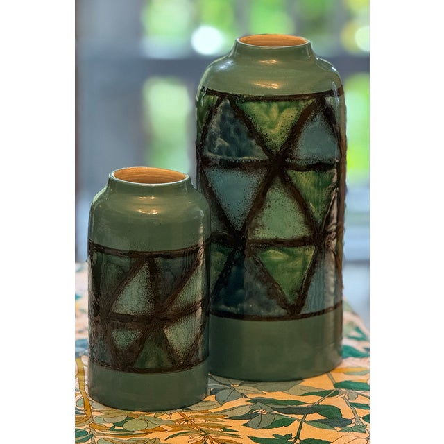 Mid 20th Century Italian Bitossi Vetrata Glaze Vases; Matched Pair, Models 941b and 942b For Sale - Image 11 of 17
