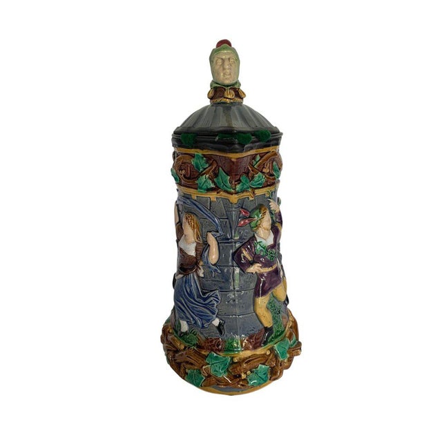 Minton 1876 Minton English Towered Jug With Pewter Lid & Medieval Dancers For Sale - Image 4 of 8
