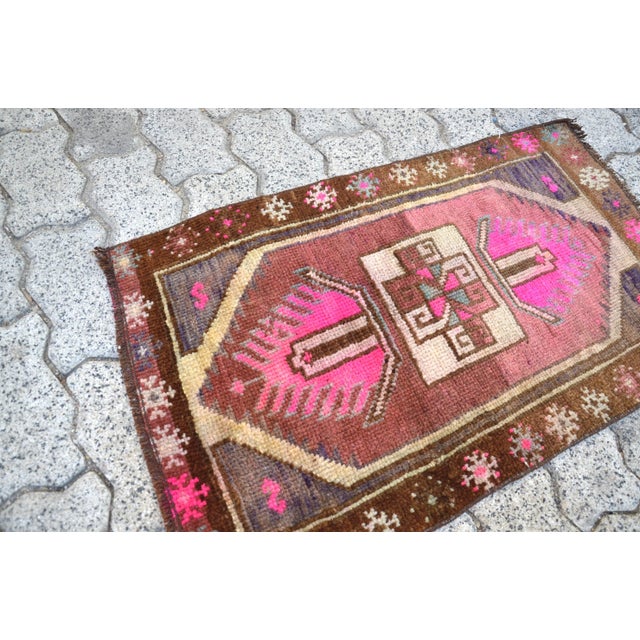 Vintage Mid Century Brown & Pink Rug For Sale - Image 4 of 6