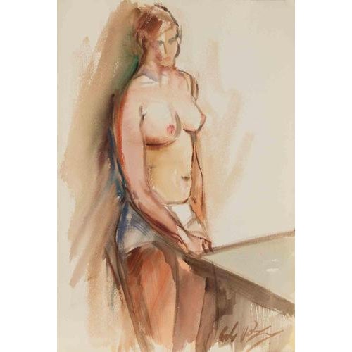 Carlo Ravagnan, Nude Woman, 1970s, Watercolor For Sale - Image 3 of 3