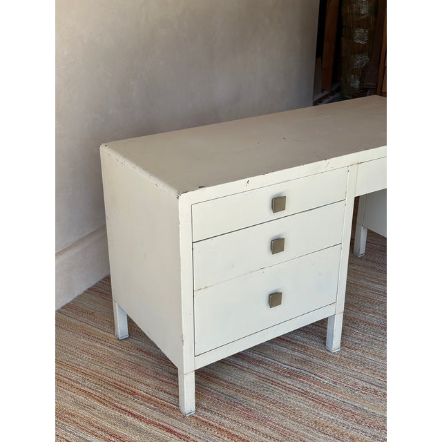 Vintage Simmons Metal Desk With Original Square Pulls, C 1940s For Sale - Image 12 of 15