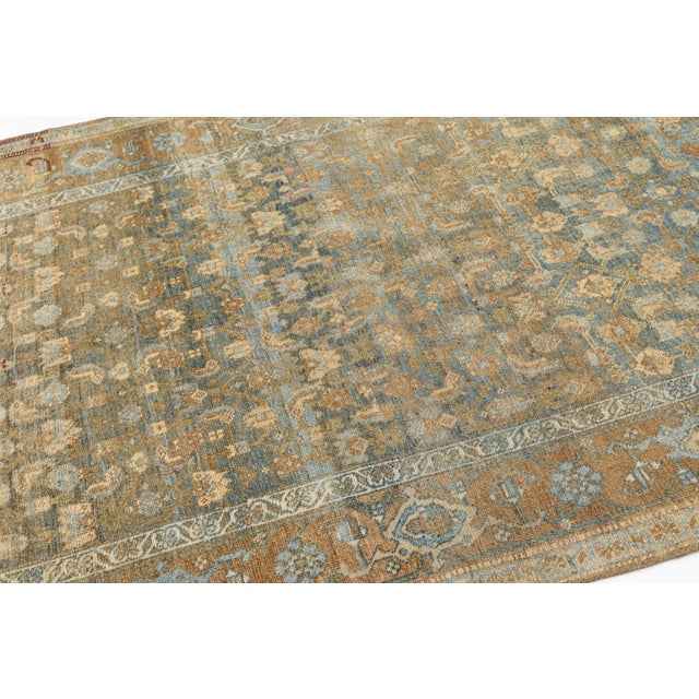 Textile Antique Malayer Wool Rug With All-Over Botanical Motif in Muted Blue & Ochre For Sale - Image 7 of 9