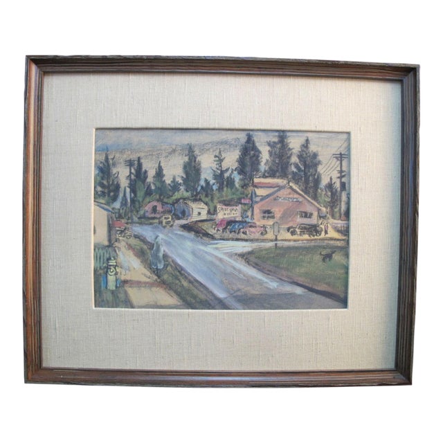 Charles Heaney Oregon Casein on Board Painting Framed Art Oregon Street Scene For Sale