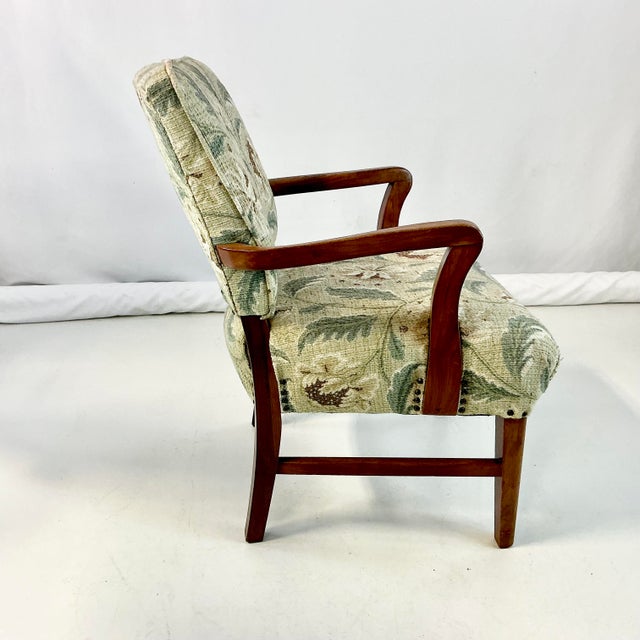 Neoclassical 1990s Vintage Neoclassical Acanthus Leaf Upholstered Open Arm Side Accent Chair For Sale - Image 3 of 11