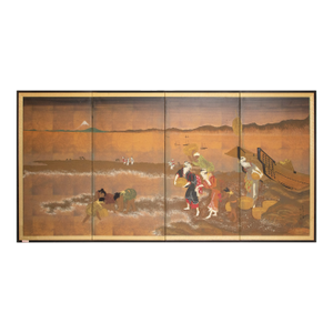 After Hokusai "View of Gathering Shellfish at Low Tie", Shōwa Era Japanese Byobu Screen