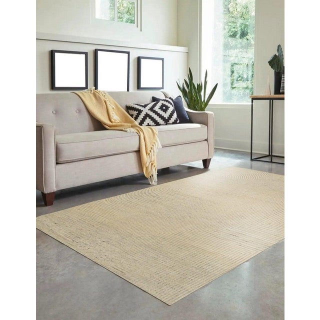 10x14 Ivory Hand-Knotted Wool Linear Maze Geometric Modern Carpet Rug For Sale - Image 10 of 10