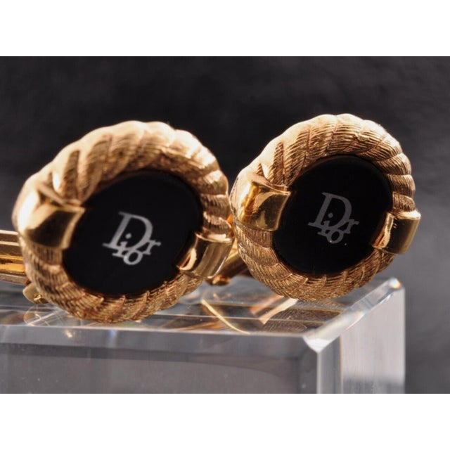 Vintage Christian Dior Gold Plate & Onyx Cufflinks "Circa 1980" In Bochic Case For Sale - Image 11 of 18