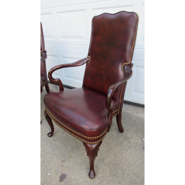 Item: Pair Designer Chairs Details: Great Carvings Great Designer Look/Quality Piece Leather Signed Hancock Moore Mahogany...