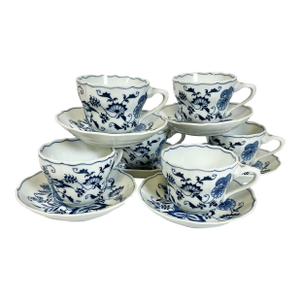 Vintage Japanese Chinoiserie Meissen Blue Danube Cup & Saucer Sets - Service for 6 - 12 Pieces