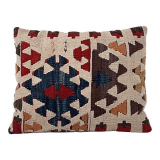 Vintage Turkish Kilim Pillow | Handwoven Wool Decorative Cushion | 11 in X 14 In For Sale