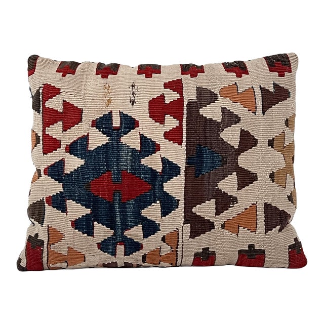 Vintage Turkish Kilim Pillow | Handwoven Wool Decorative Cushion | 11 in X 14 In For Sale