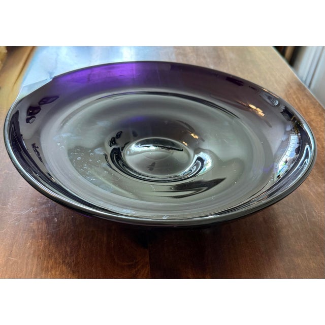 Mid 20th Century Blenko Hand Blown Black Amethyst Console Bowl For Sale - Image 9 of 12