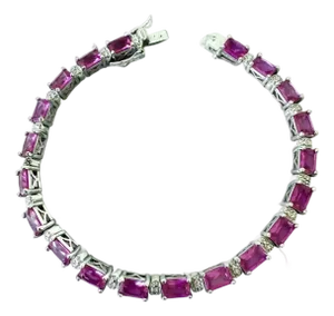 Vivid Pink Tourmaline Sterling Silver Tennis Bracelet With Box Clasp