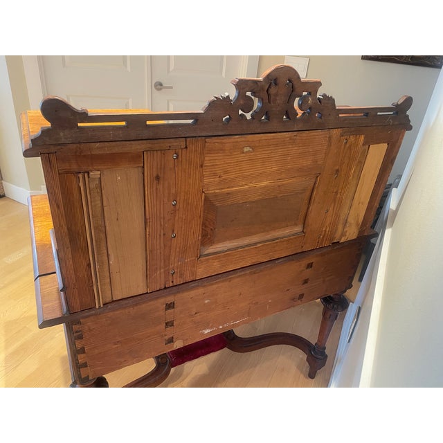19th Century Antique French Writing Desk With Unusual Velvet Footrest For Sale - Image 11 of 17
