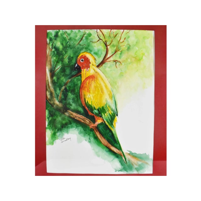 Vintage beautiful colorful tropical bird water color paining by Ida Bradley. In great vintage condition. Dimensions...