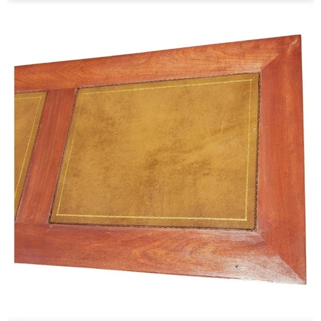 Refinished Vintage Solid Cherry and Stenciled Leather Top Coffee Table For Sale In Washington DC - Image 6 of 7