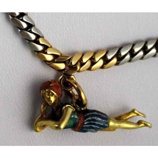 1910s French Platinum & 18k Enamel Charm Necklace For Sale - Image 4 of 11